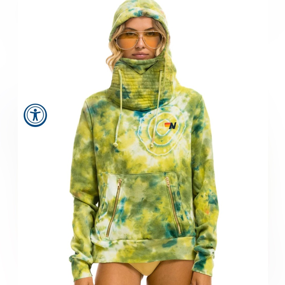 Aviator Nation Green and Blue Tie-Dye Hoodie